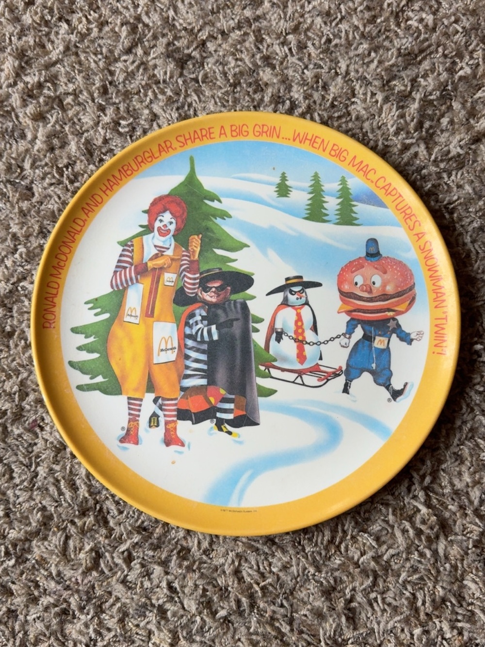 Vintage 1977 McDonald’s Ronald McDonald Hamburglar 10" Winter Plate